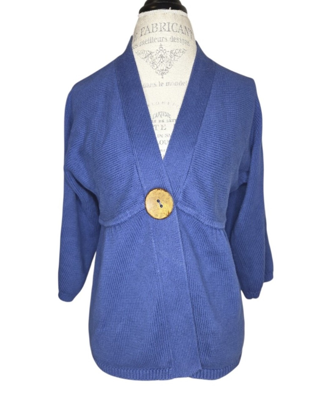 Boden Regatta Blue Cotton Knit Single Snao Button Cardigan 3/4 Sleeves Size 10